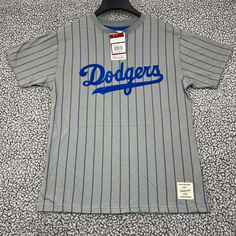 Los Angeles LA Dodgers‎ Shirt Men Large Gray Pinstripes Mitchell & Ness Cotton